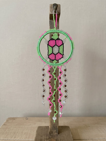 Green and Pink Beaded Turtle Ornament