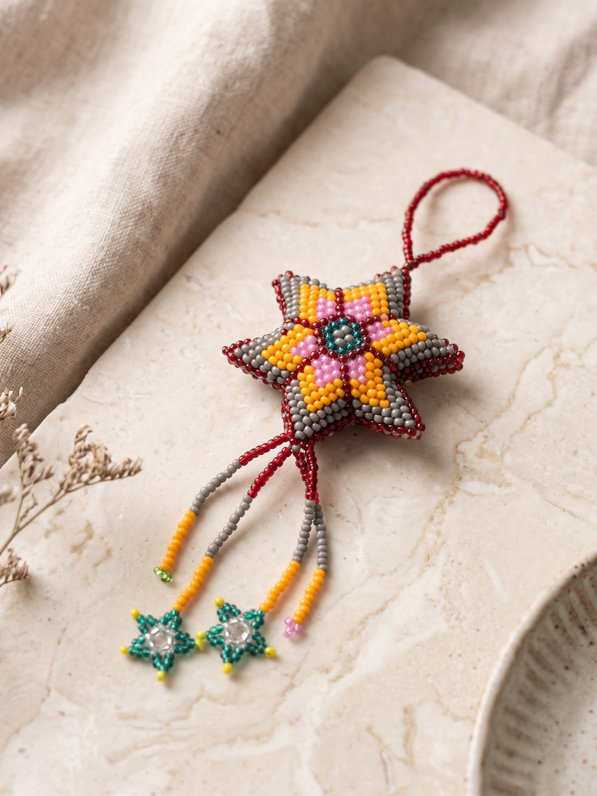 Orange Beaded Glow Star