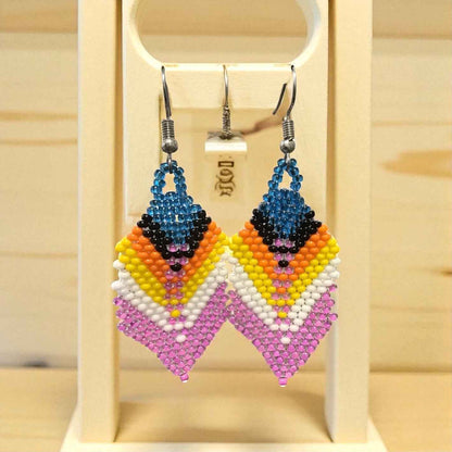 OldTribes™ celestial and light purple Beaded Feather Drop Earrings
