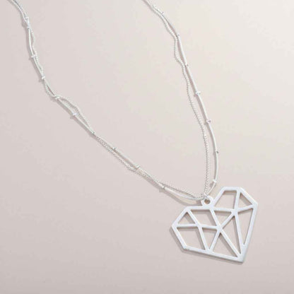 Double Strand Necklace With Heart Pendant In Silver Plate