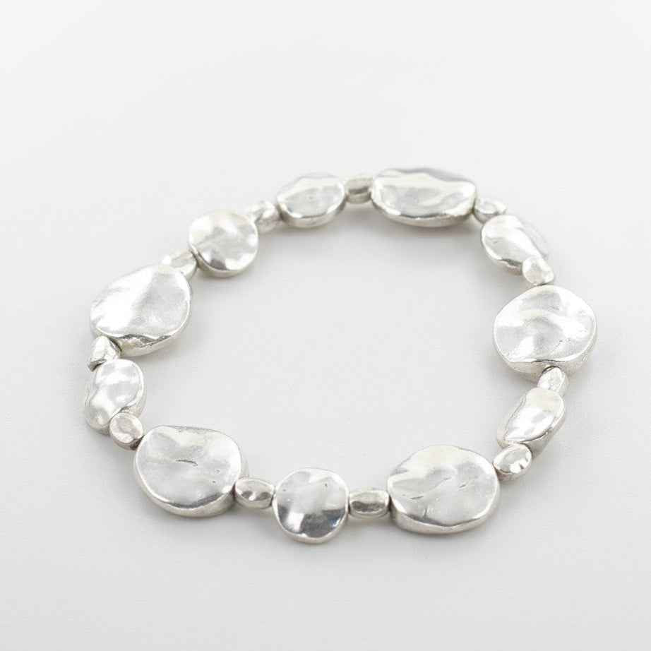 Beaten Disc Bracelet In Silver Plate
