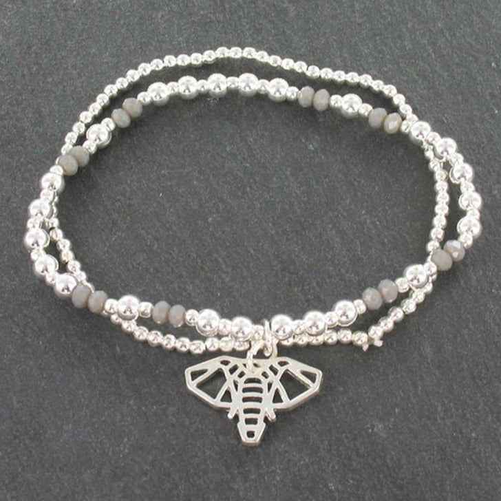 Double Strand Bracelet With Elephant Pendant In Silver Plate