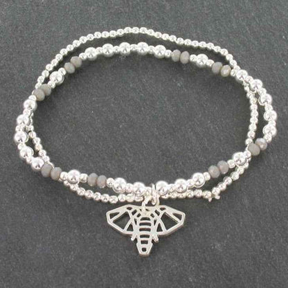 Double Strand Bracelet With Elephant Pendant In Silver Plate