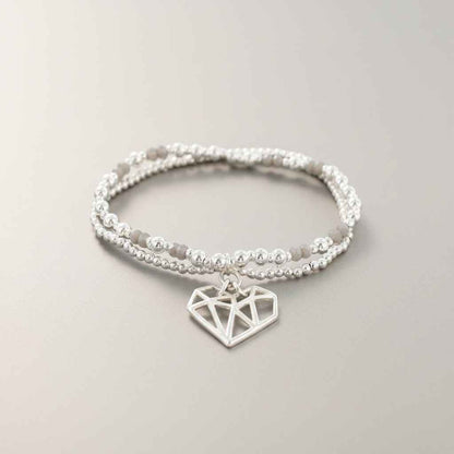 Double Strand Bracelet With Heart Pendant In Silver Plate