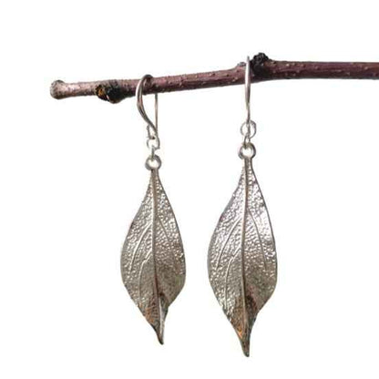 Textured Leaf Earrings - Silver Plate