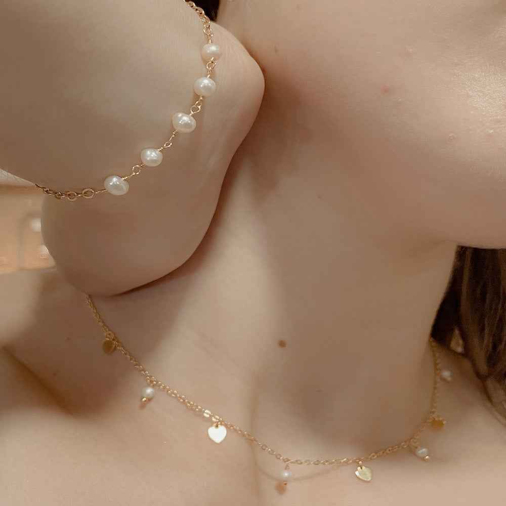 Delicate Pearl & Heart Necklace In Gold Plate