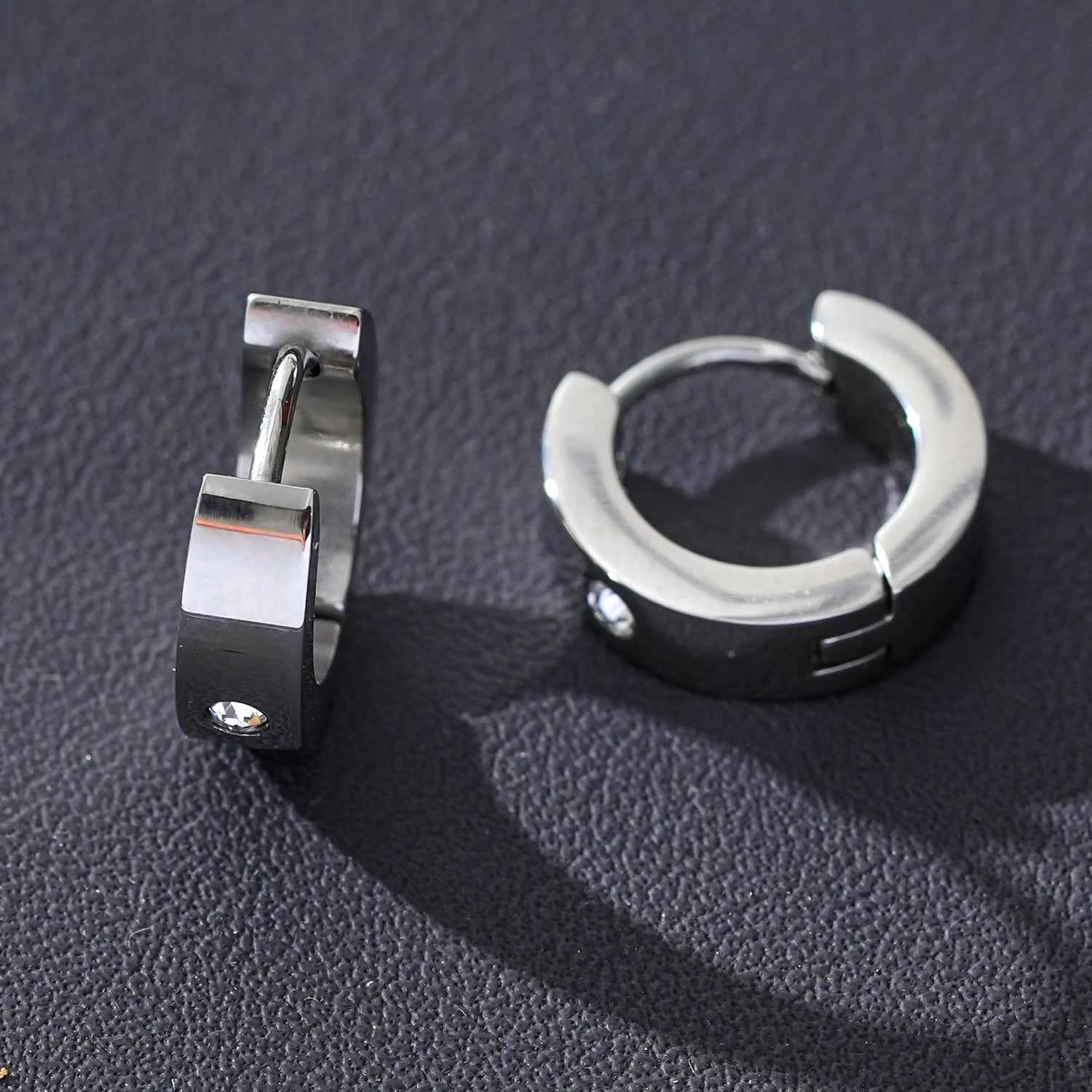 INIS: Wide Mini Hoop Earrings with a Solitaire Zirconia Gemstone in Silver