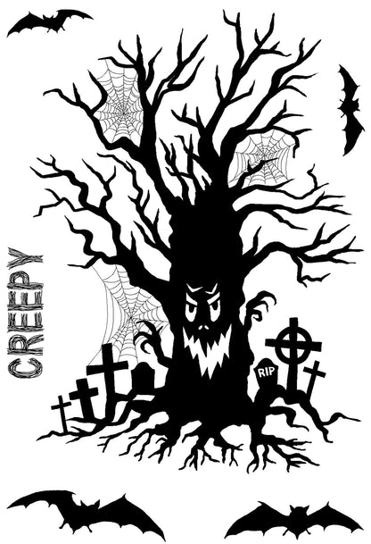 Woodware Clear Singles Haunted Tree 4 in x 6 in Stamp Set