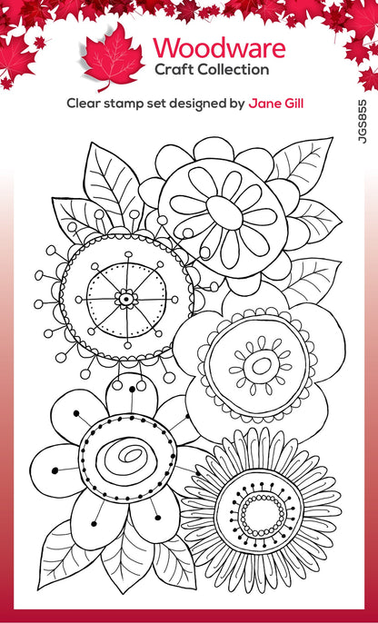 Woodware Clear Singles Petal Doodles All Bunched Up 4 in x 6 in Stamp Set