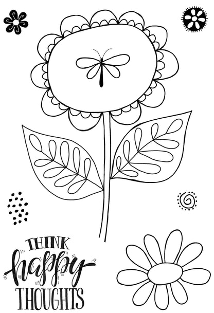 Woodware Clear Singles Petal Doodles Happy Thoughts 4 in x 6 in Stamp Set