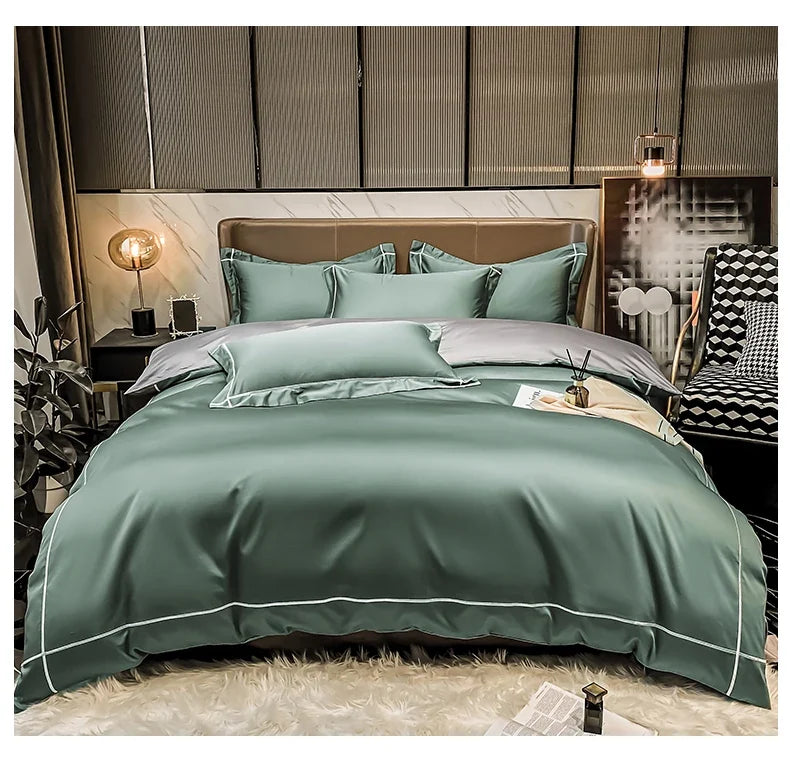 Royal Retreat Fine Gold Embroidered 600 TC Duvet Set - Purple/Dark Grey/White/Steel Blue/Light Grey/Jade Green/Peach Pink/Champagne/Blue/Beige/Aqua Green/Emerald Green