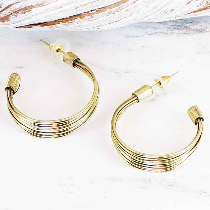 Wire Loop Metal Earrings - Gold Colour