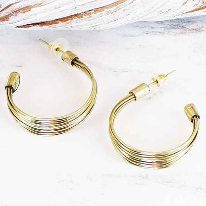 Wire Loop Metal Earrings - Gold Colour