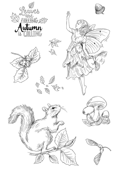 Katkin Krafts Autumn Fairy 6 in x 8 in Clear Stamp Set