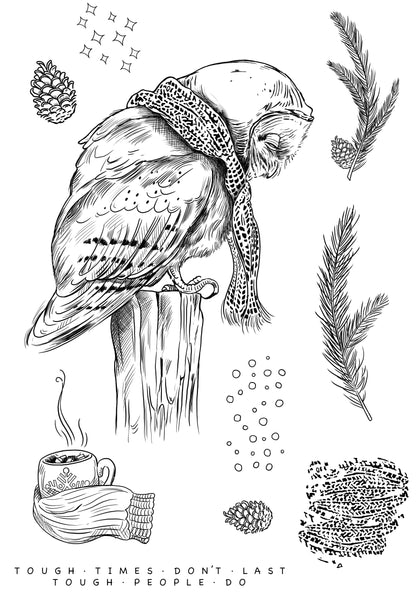 Katkin Krafts Wisdom Owl 6 in x 8 in Clear Stamp Set