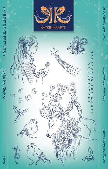 Katkin Krafts Yuletide Greetings 6 in x 8 in Clear Stamp Set
