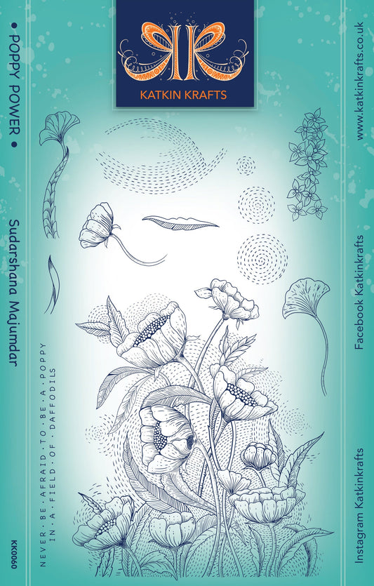 Katkin Krafts Poppy Power 6 in x 8 in Clear Stamp Set
