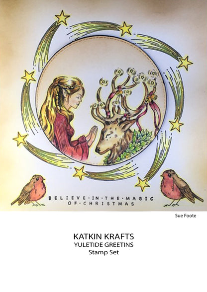 Katkin Krafts Yuletide Greetings 6 in x 8 in Clear Stamp Set