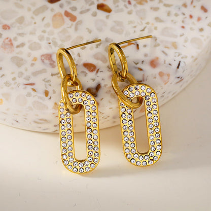 LAIA: Rounded Rectangle Shaped Earrings Embedded with Zirconia Gemstones