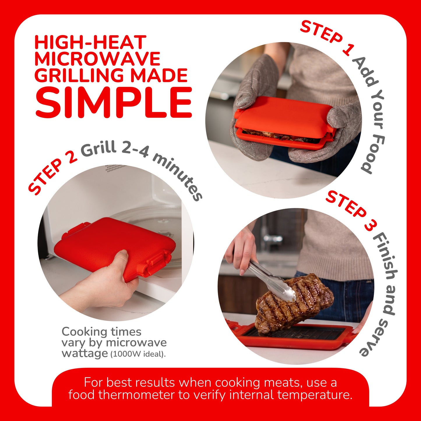 Micro Grill Max™ 電子レンジ用グリル＆サンドイッチメーカー – パニーニ、ステーキ、魚の切り身用大型電子レンジ調理器 – 電子レンジ対応、BPAフリー、食洗機対応 – 大きめのパンや食事に対応する大容量サイズ