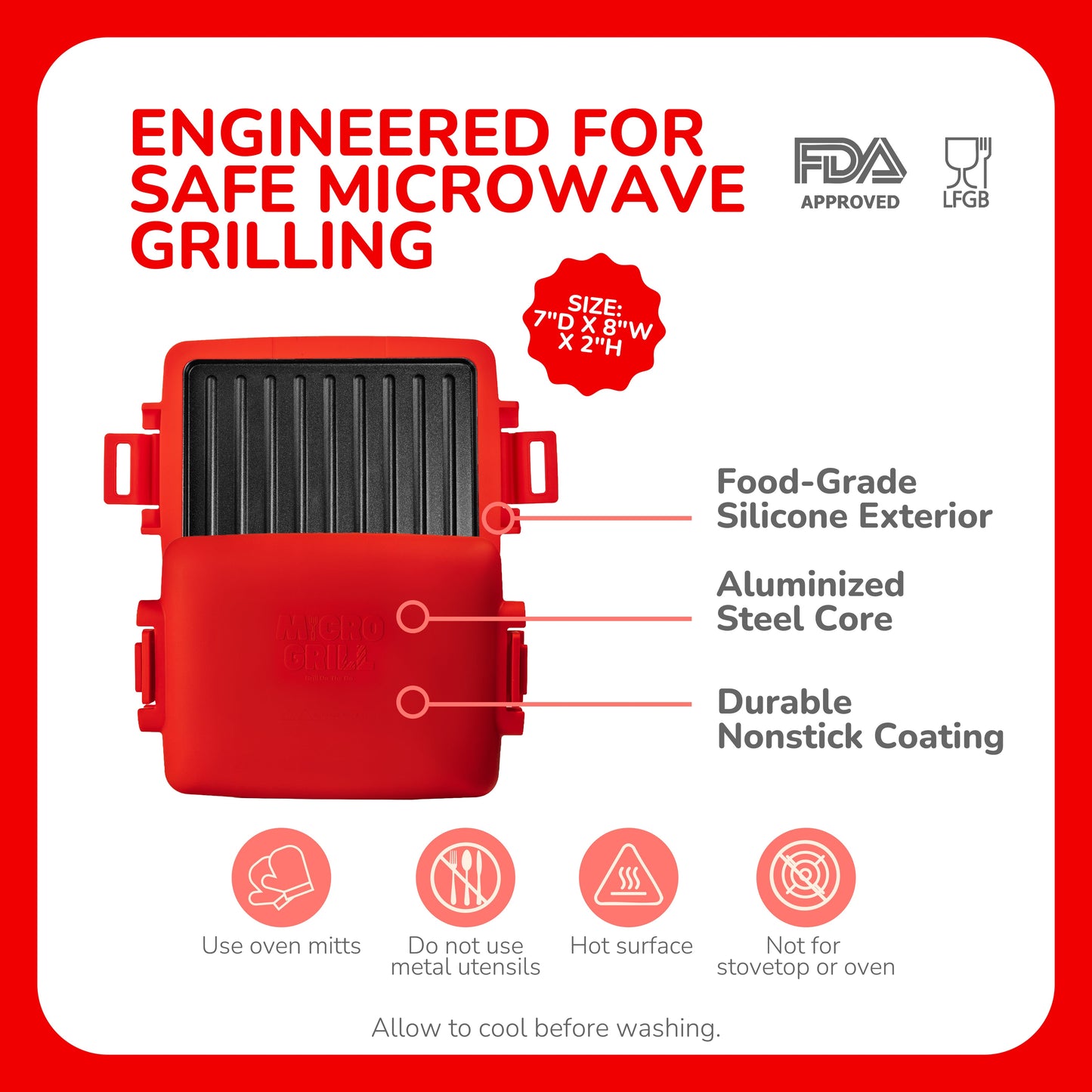 Micro Grill Max™ 電子レンジ用グリル＆サンドイッチメーカー – パニーニ、ステーキ、魚の切り身用大型電子レンジ調理器 – 電子レンジ対応、BPAフリー、食洗機対応 – 大きめのパンや食事に対応する大容量サイズ