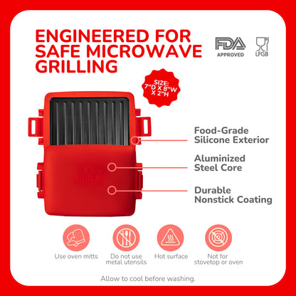 Micro Grill Max™ 電子レンジ用グリル＆サンドイッチメーカー – パニーニ、ステーキ、魚の切り身用大型電子レンジ調理器 – 電子レンジ対応、BPAフリー、食洗機対応 – 大きめのパンや食事に対応する大容量サイズ