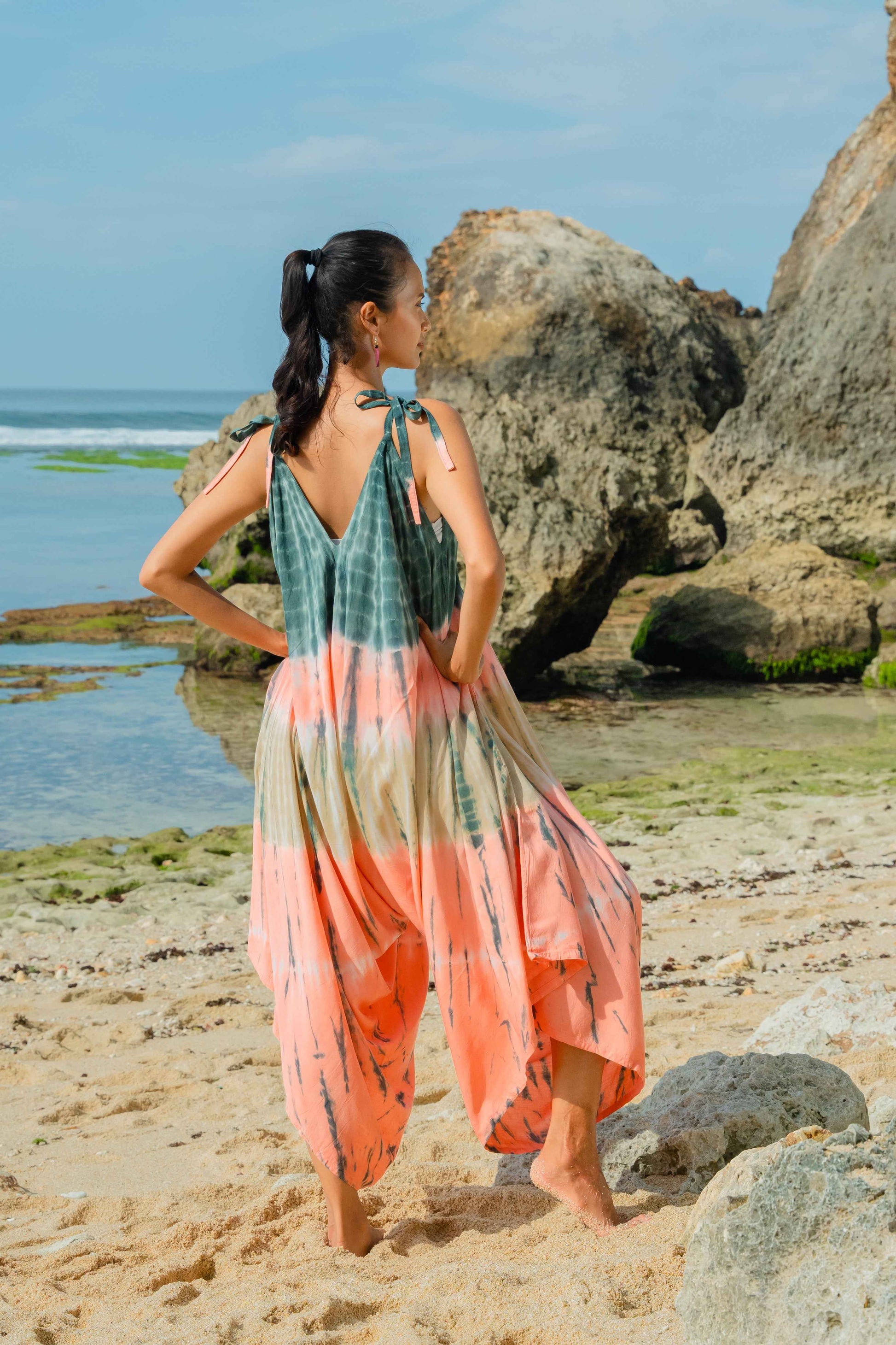 Tie Dye Stripe Romper - Pink & Grey
