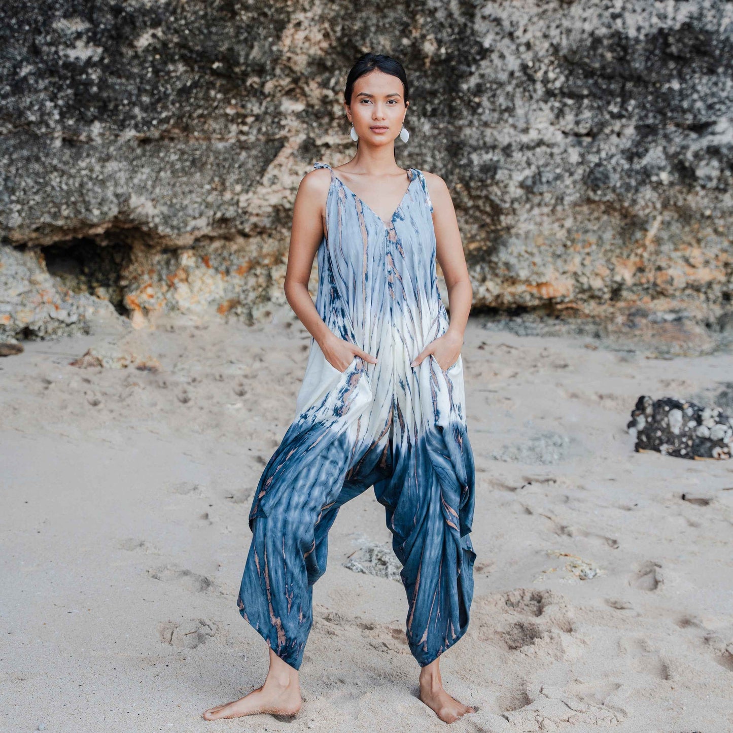 Tie Dye Lapis Ombre Romper - Grey & Cream
