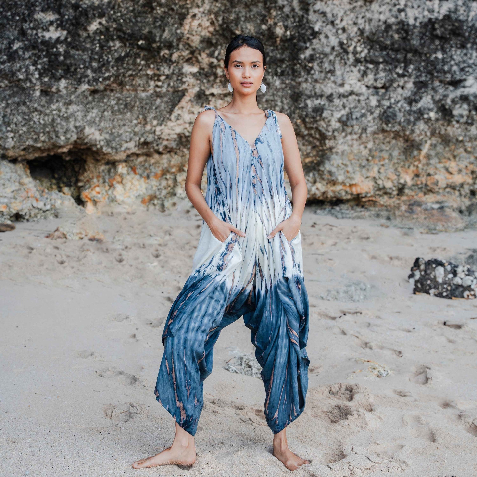 Tie Dye Lapis Ombre Romper - Grey & Cream
