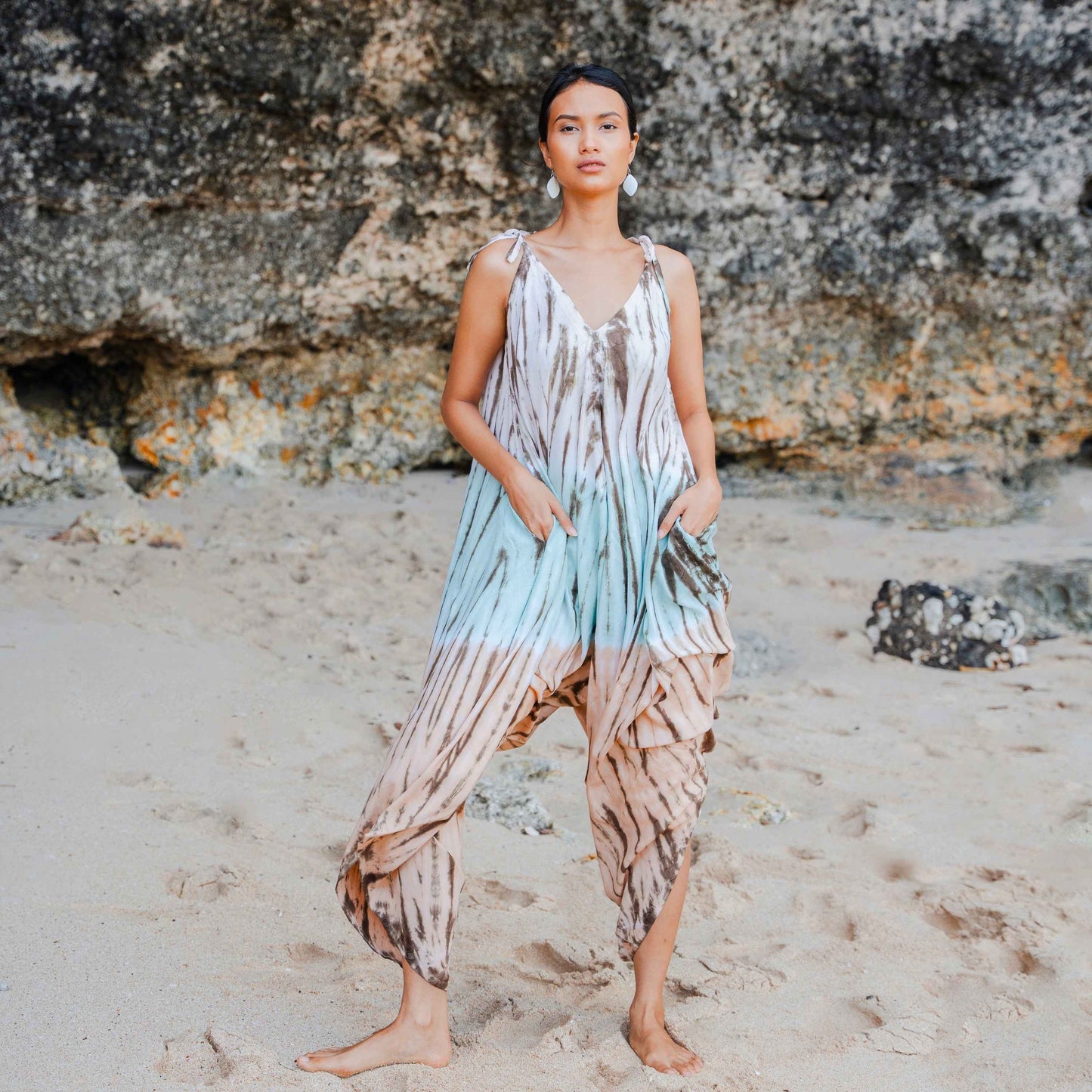 Tie Dye Lapis Ombre Romper - Mint & Brown