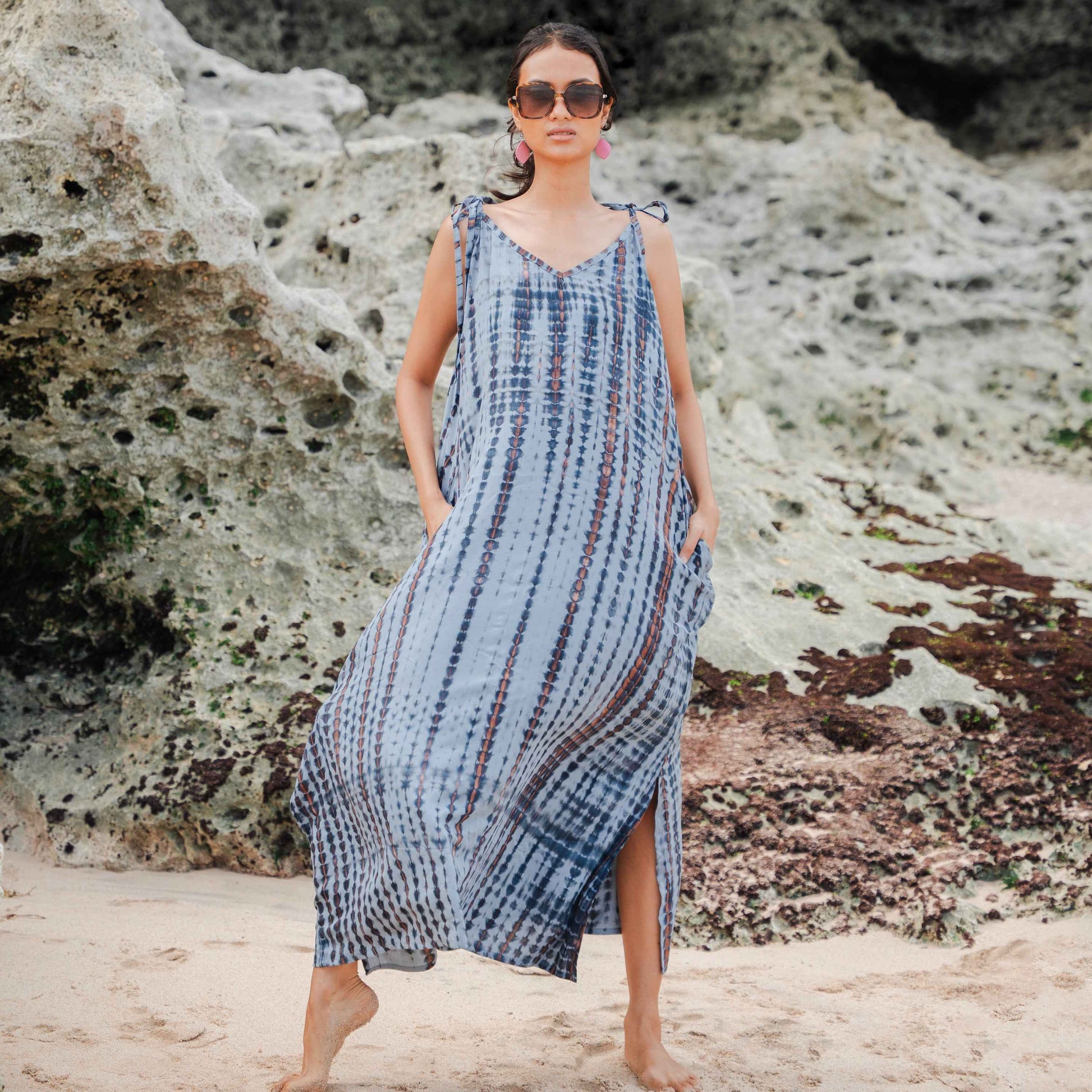 Simple Bone Tie Dye Dress - Grey