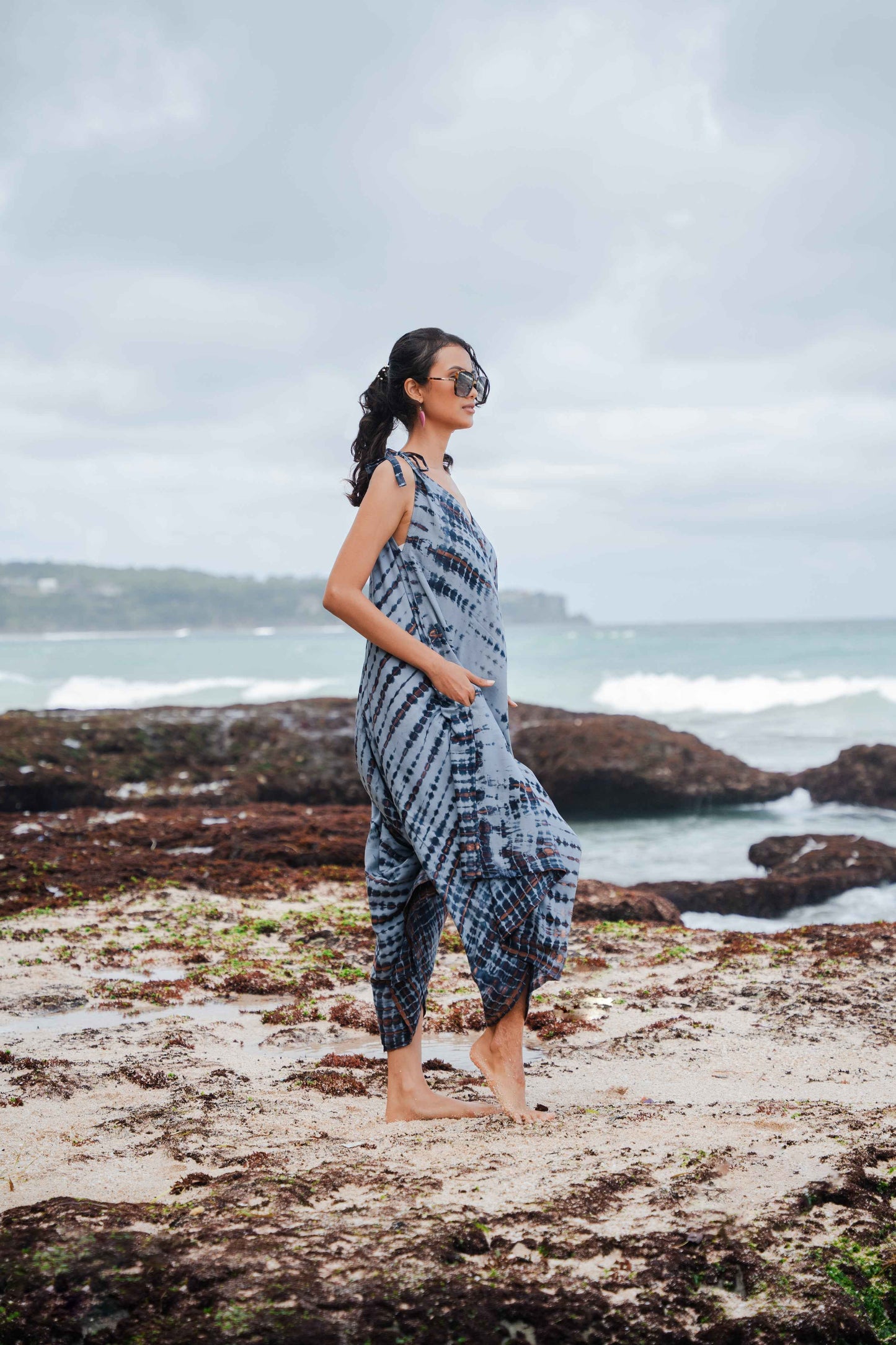 Simple Bone Tie Dye Romper - Grey