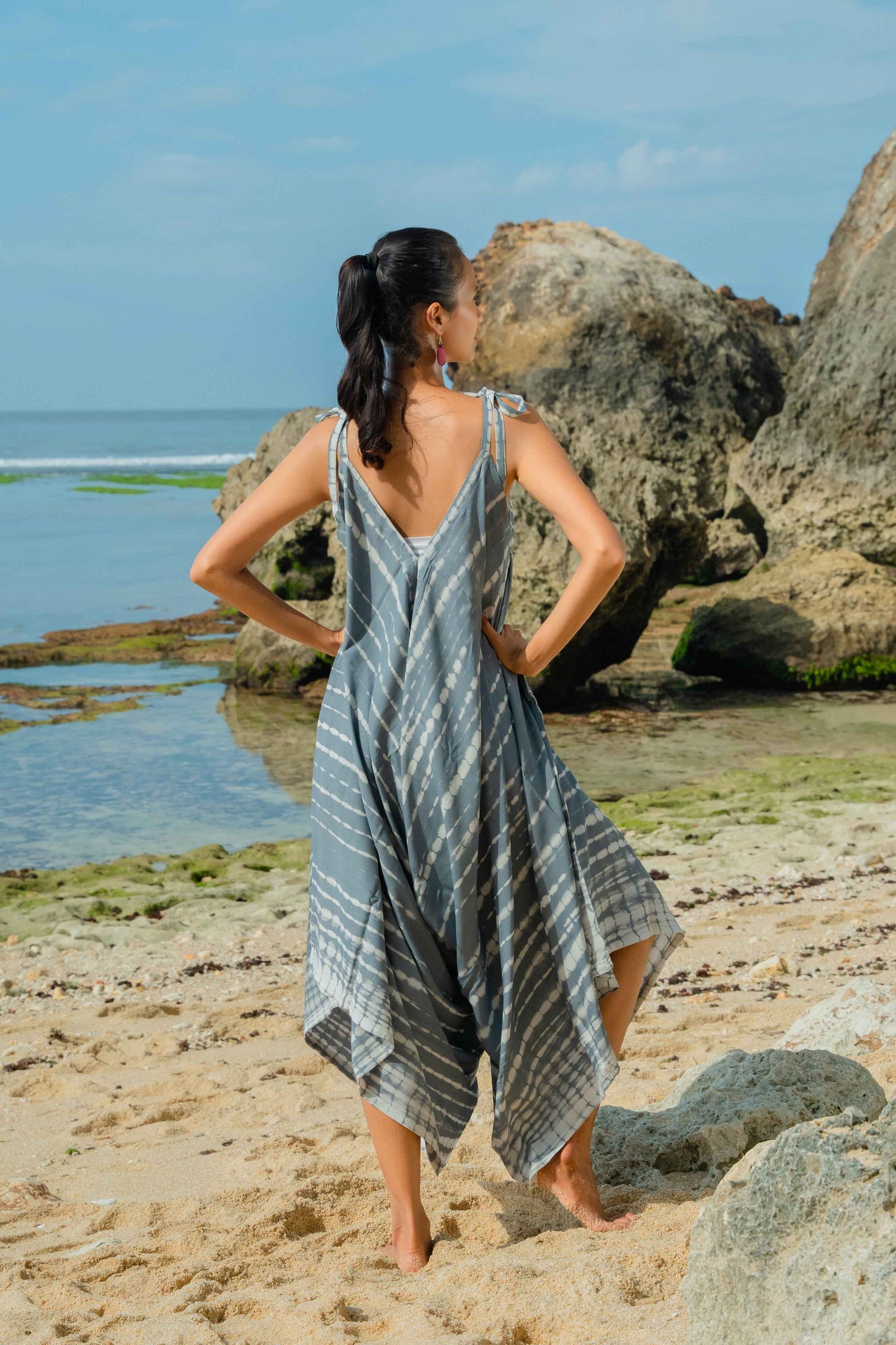 Bone Tie Dye Romper - Grey & White