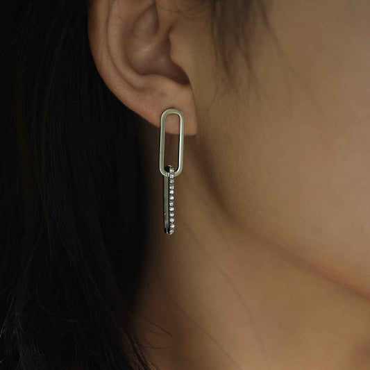 LUCIANA Pavé Zirconia Twin Paper Clip Silver Earrings