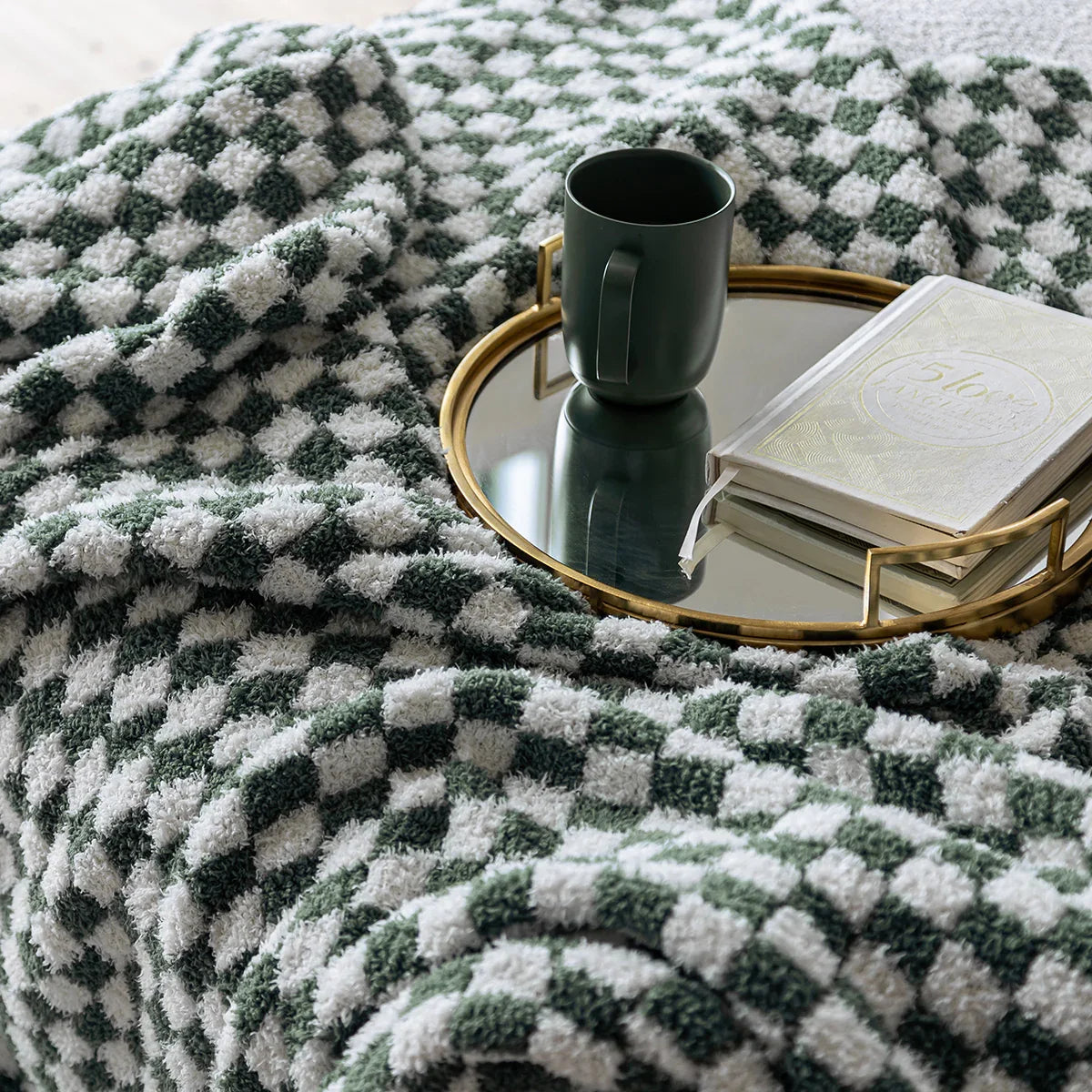 Baby's Breath & Forest Green Check Print Throw