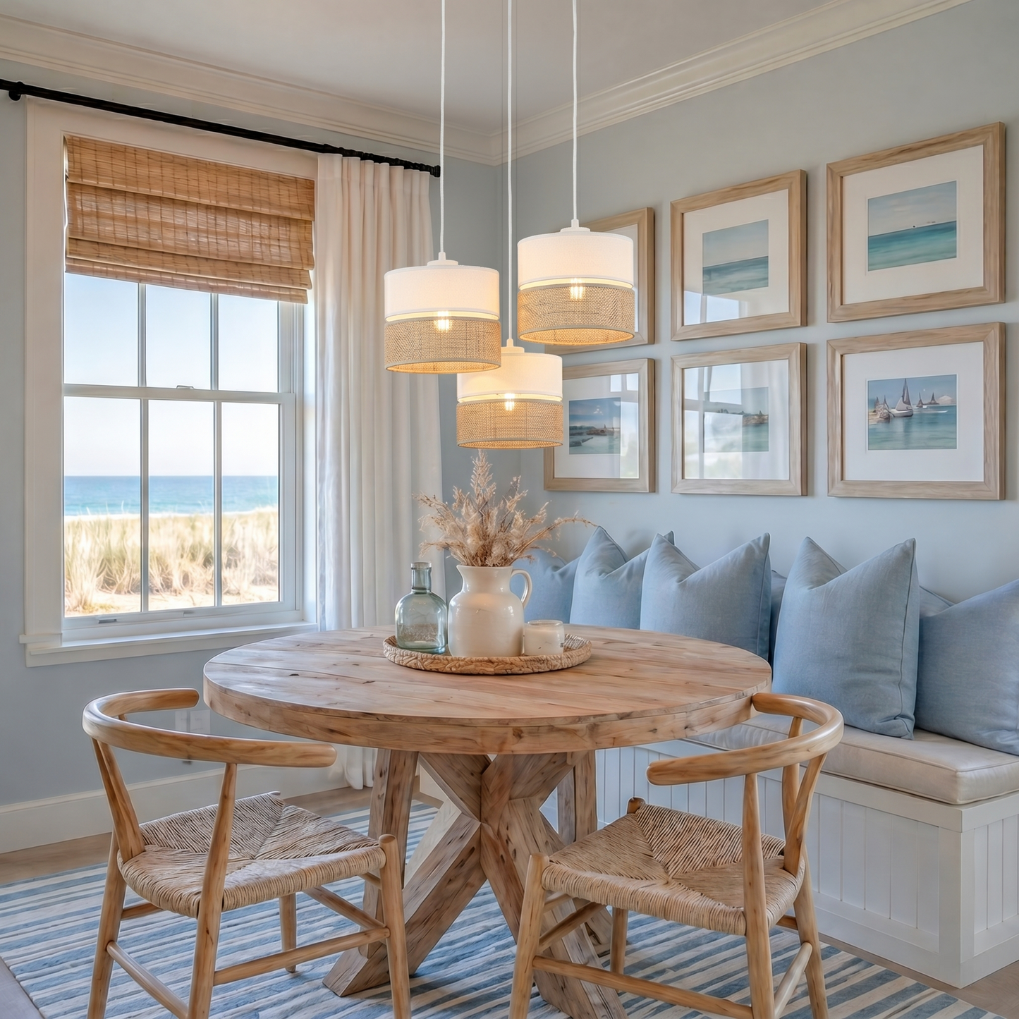 LINOBIANCO 3-Light Cluster Pendant with Linen & Jute Shades for Dining, Kitchen & Living  Room