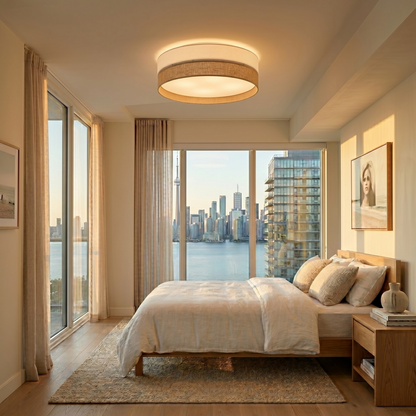 Linobianco Natural  Linen Large Flush Mount Ceiling Light for Bedroom, Hallway & Living Room
