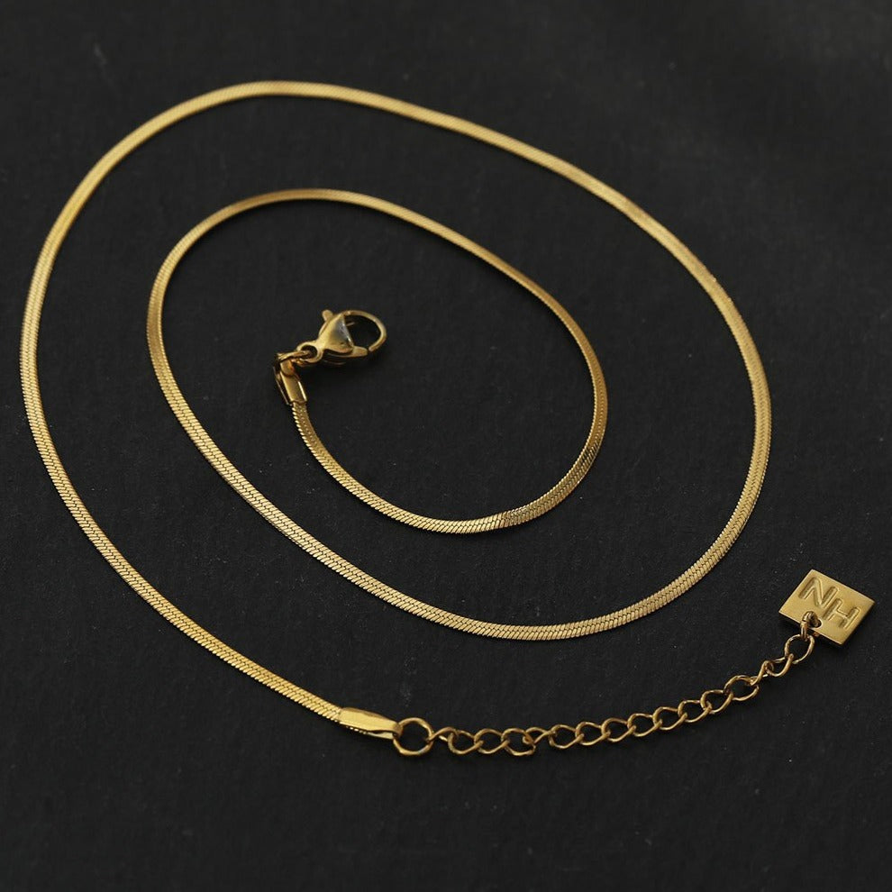 MILA: Snake Skin Textured Delicate Width Gold Chain Necklace