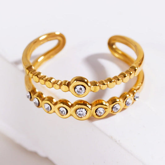 MILADIA: Double Stacked Beaded Zirconia Embellished Ring