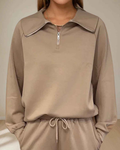 Maeve Luxeflow - Relaxed 3/4 Zip Top In Mocha Mousse