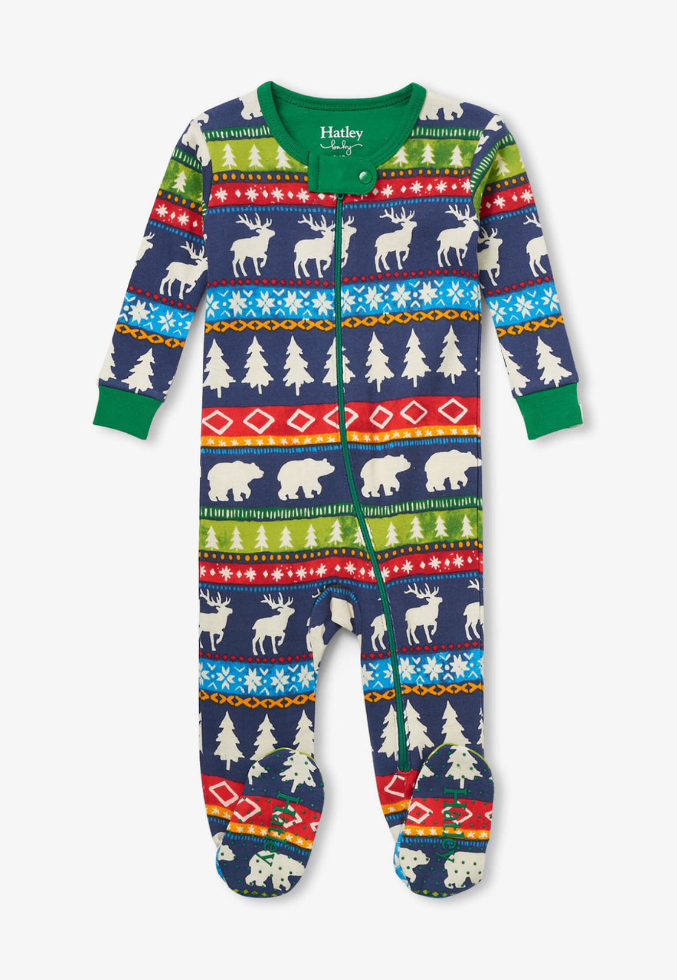 Navy Painted Fair Isle Baby Footed Sleeper