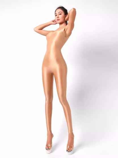 Sleeveless Sheer Spandex Bodysuit Glossy Silky Spandex Yoga Suit Lingerie