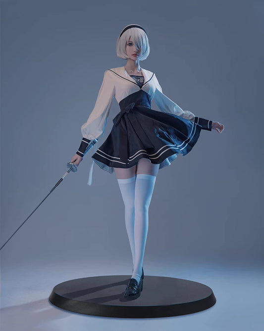 2B Cosplay Dress Halloween Costume Set Anime Sailor Style Costume