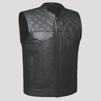 Open Road Men's Upside Leather with Black Stitched Diamonds Vest