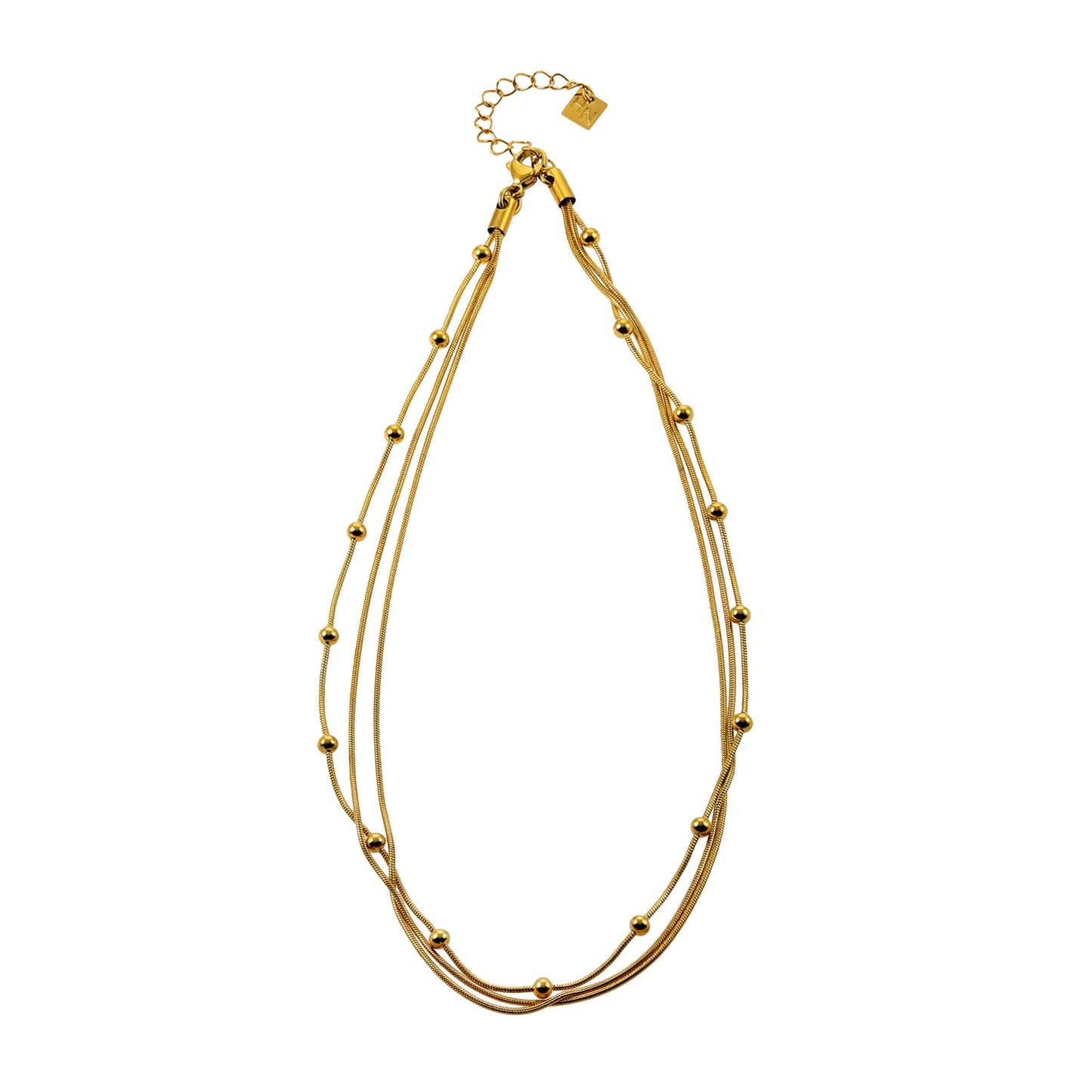 KAKIA: Triple Snake-Skin Chain Layered Necklace with Ball-Bead Accents