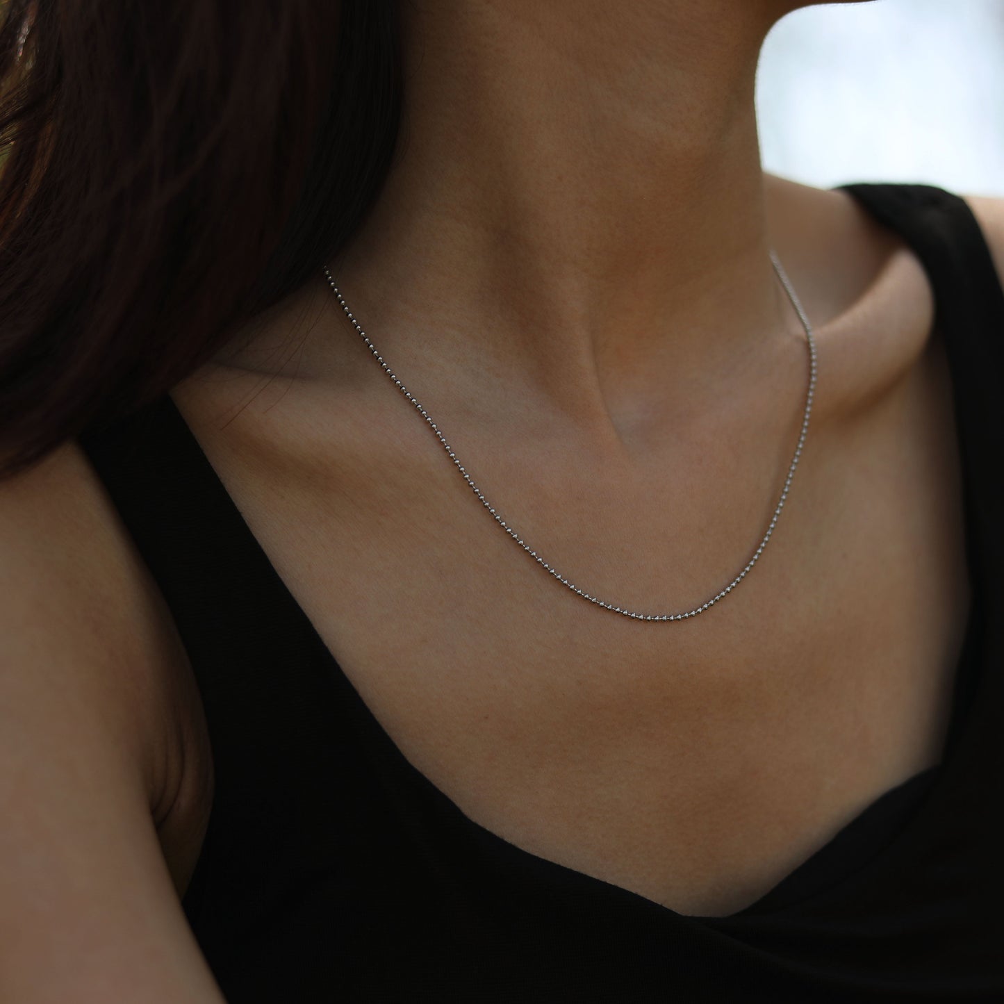 ALYONA Dainty Beads-Chain Silver Necklace