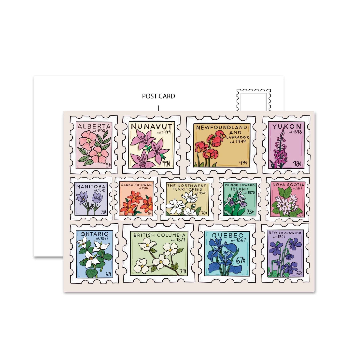 Canada Provincial Floral Postage Stamp Postcard
