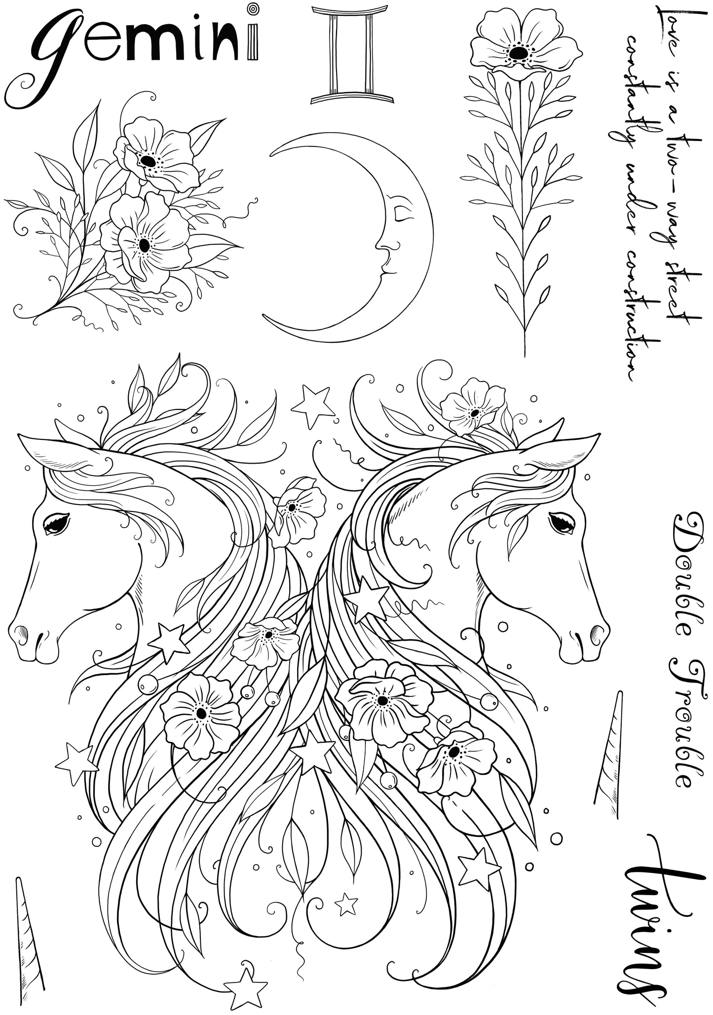Pink Ink Designs Gemini 6 in x 8 in Clear Stamp Set