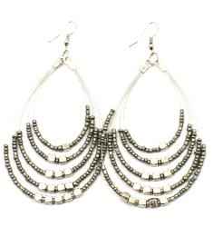 Beaded Hoop Earrings With Metalic Cubes
