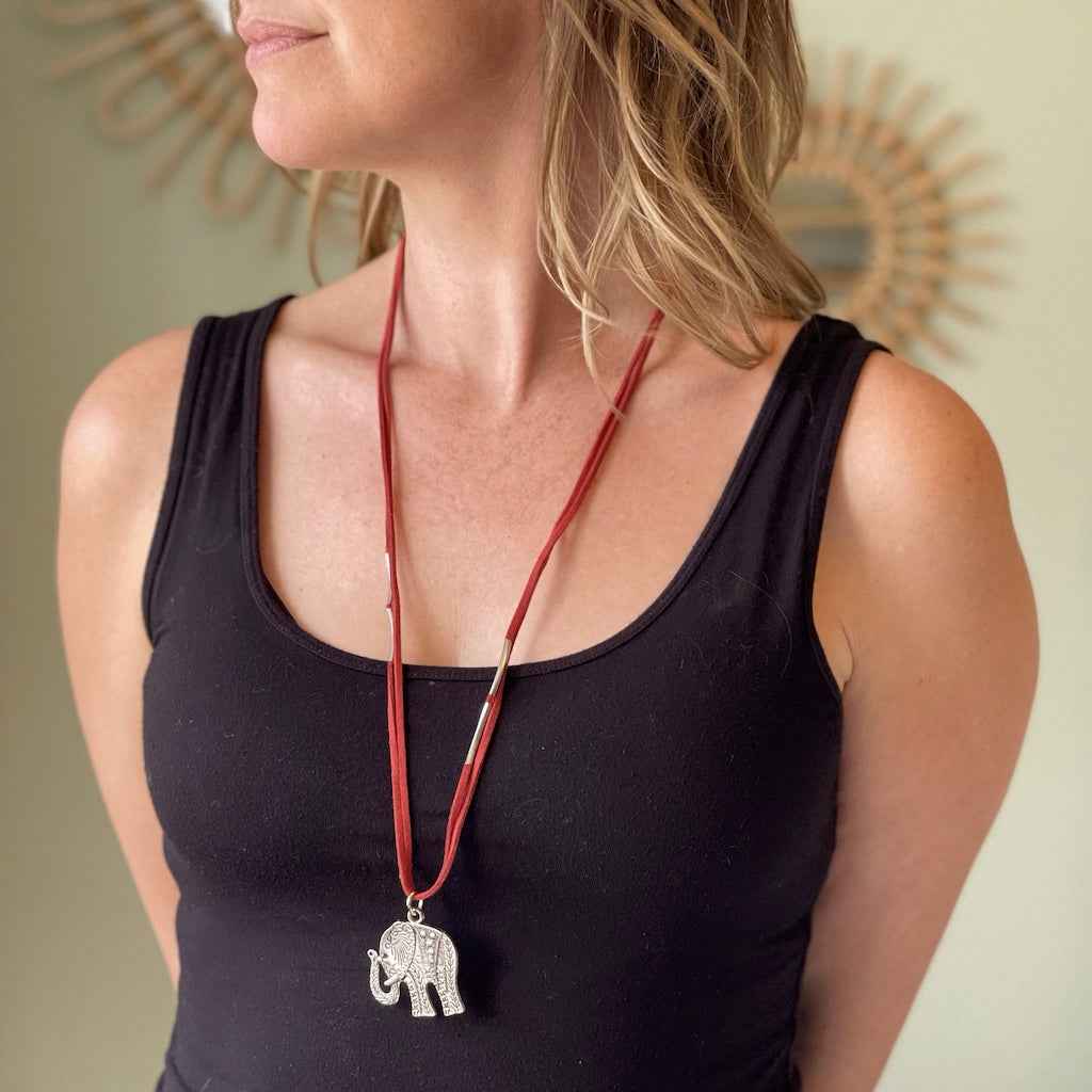 Elephant Pendant On Suede